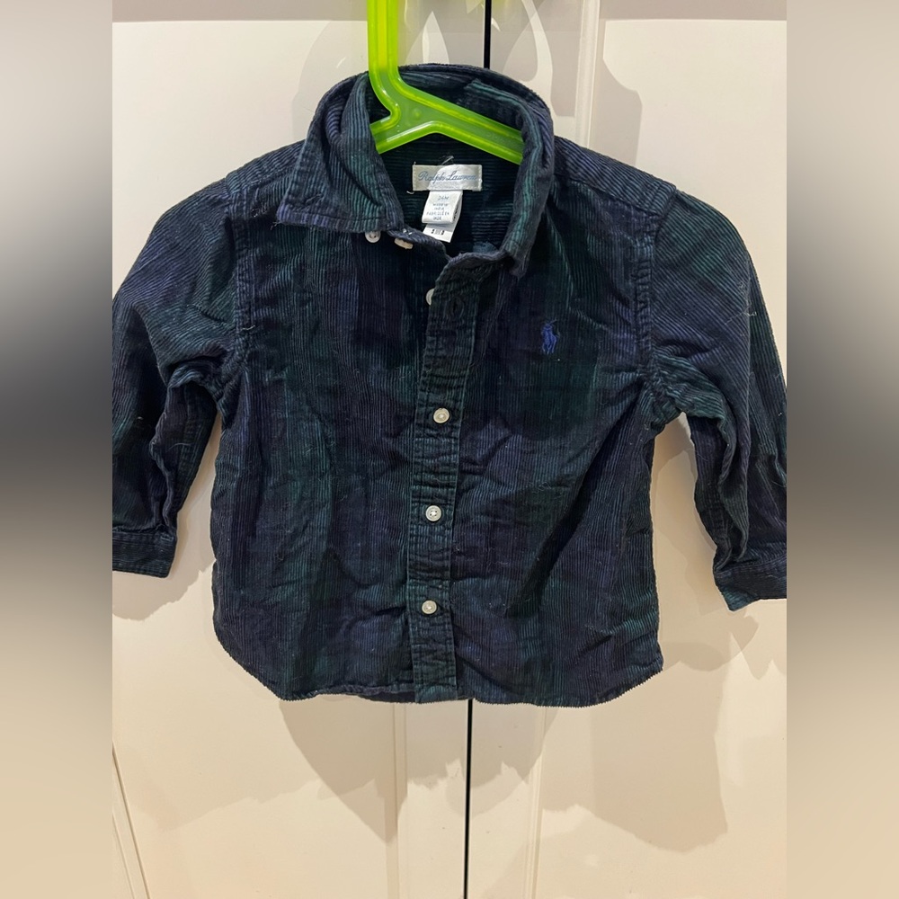 Ralph Lauren Kids Dark Blue green Corduroy Shirt 2t